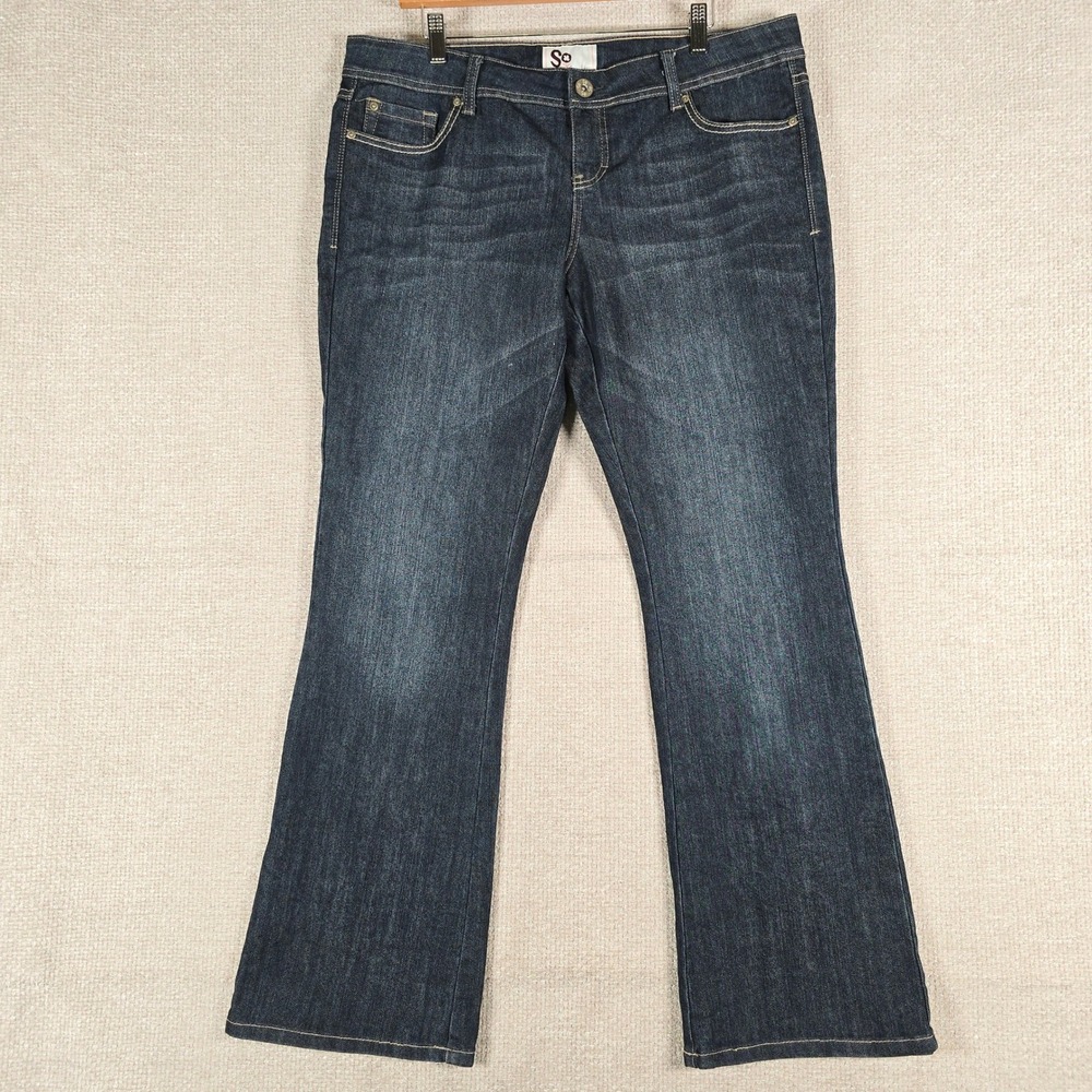 SO Womens Bootcut‎ Jeans Size 17 Dark Wash Blue Stretch Denim Mid Rise